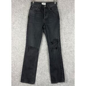 Agolde Lana Jeans Womens 24 Black Distressed Denim Mid Rise Straight Cotton